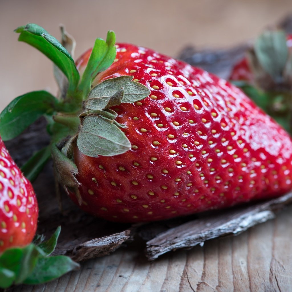 Обои макро, фон, клубника, ягоды, деревянная поверхность, macro, background, strawberry, berries, wooden surface разрешение 3000x1687 Загрузить