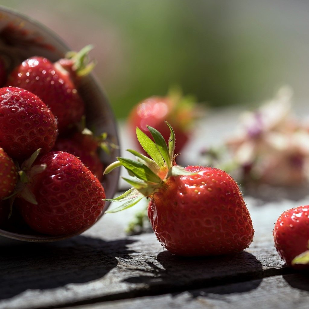 Обои клубника, тень, ягоды, деревянная поверхность, strawberry, shadow, berries, wooden surface разрешение 2048x1309 Загрузить