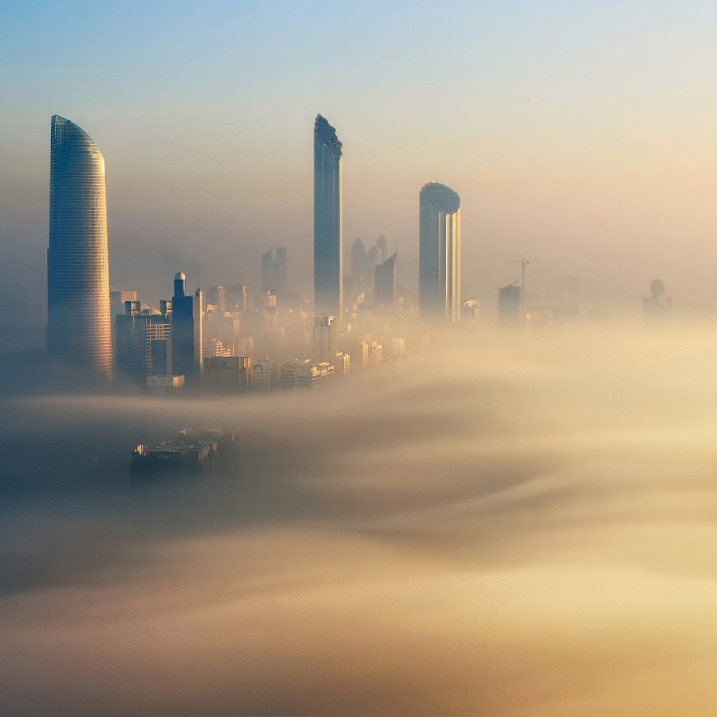 Обои утро, туман, здания, дубай, оаэ, morning, fog, building, dubai, uae разрешение 2048x1318 Загрузить