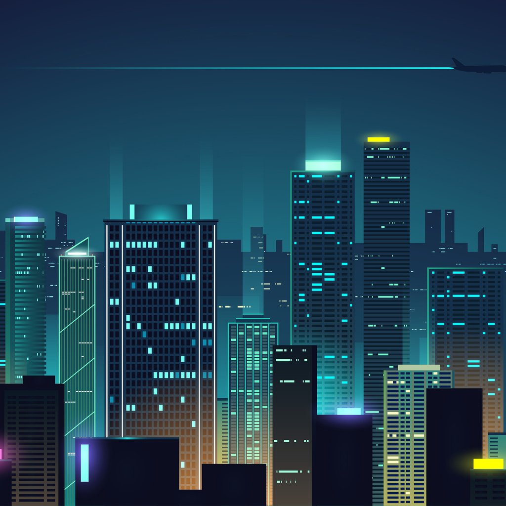 Обои ночь, огни, вектор, город, графика, night, lights, vector, the city, graphics разрешение 3840x2160 Загрузить