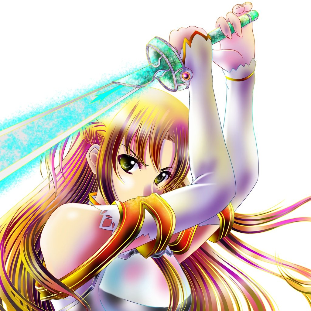 Обои девушка, меч, взгляд, волосы, лицо, манга, asuna, girl, sword, look, hair, face, manga разрешение 4093x2894 Загрузить