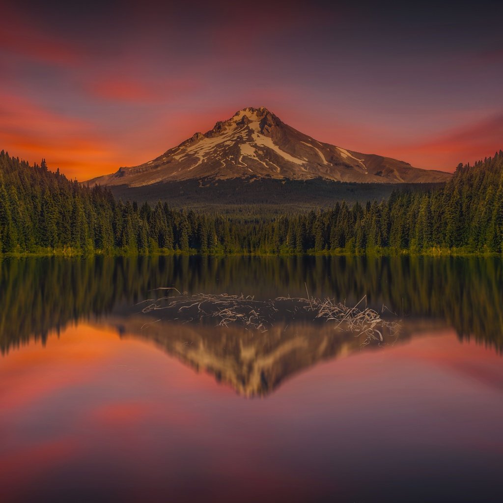 Обои небо, орегон, озеро, гора маунт худ, горы, trillium lake, закат, отражение, пейзаж, водоем, леса, the sky, oregon, lake, mount hood, mountains, sunset, reflection, landscape, pond, forest разрешение 6312x3891 Загрузить