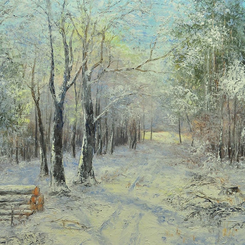 Обои картина, пейзаж, живопись, зимний лес, małgorzata rawicka, picture, landscape, painting, winter forest разрешение 1920x1200 Загрузить