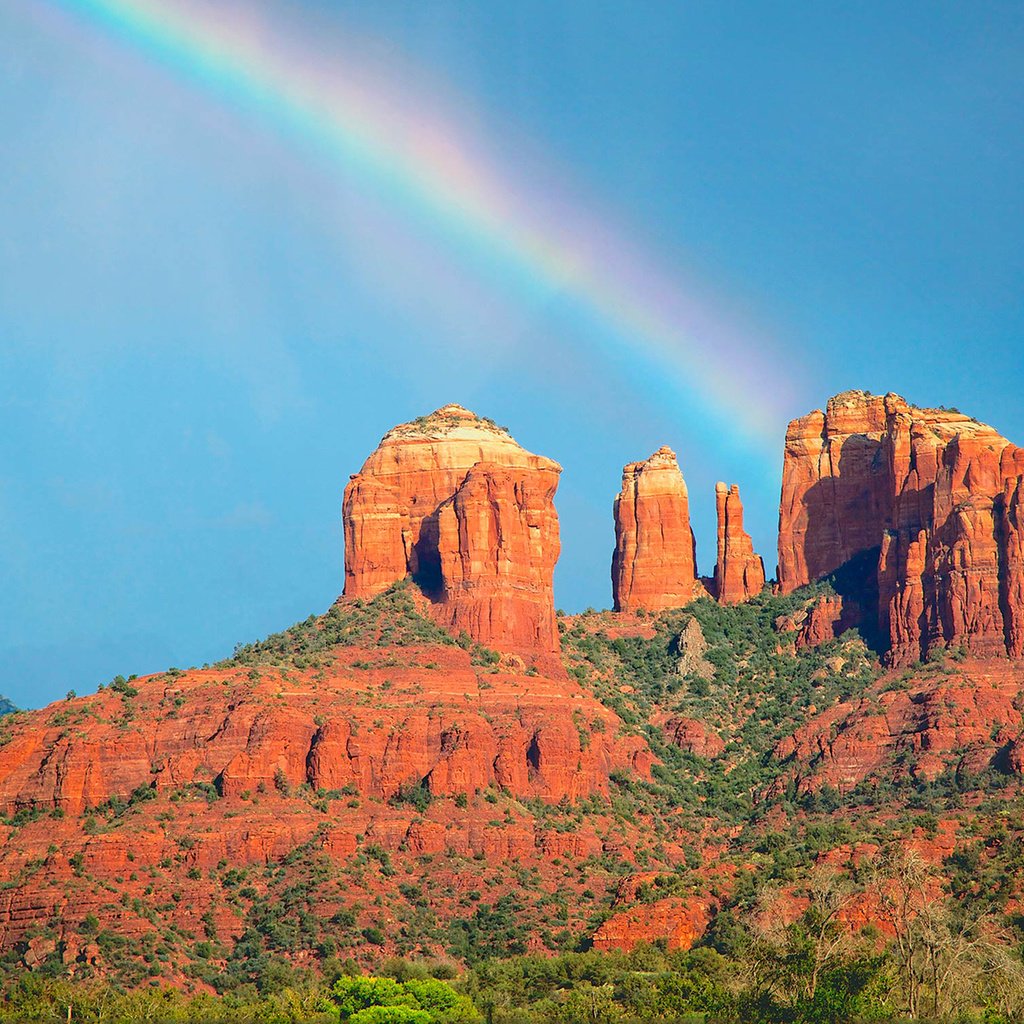 Обои небо, скалы, пейзаж, каньон, радуга, долина монументов, the sky, rocks, landscape, canyon, rainbow, monument valley разрешение 1920x1200 Загрузить