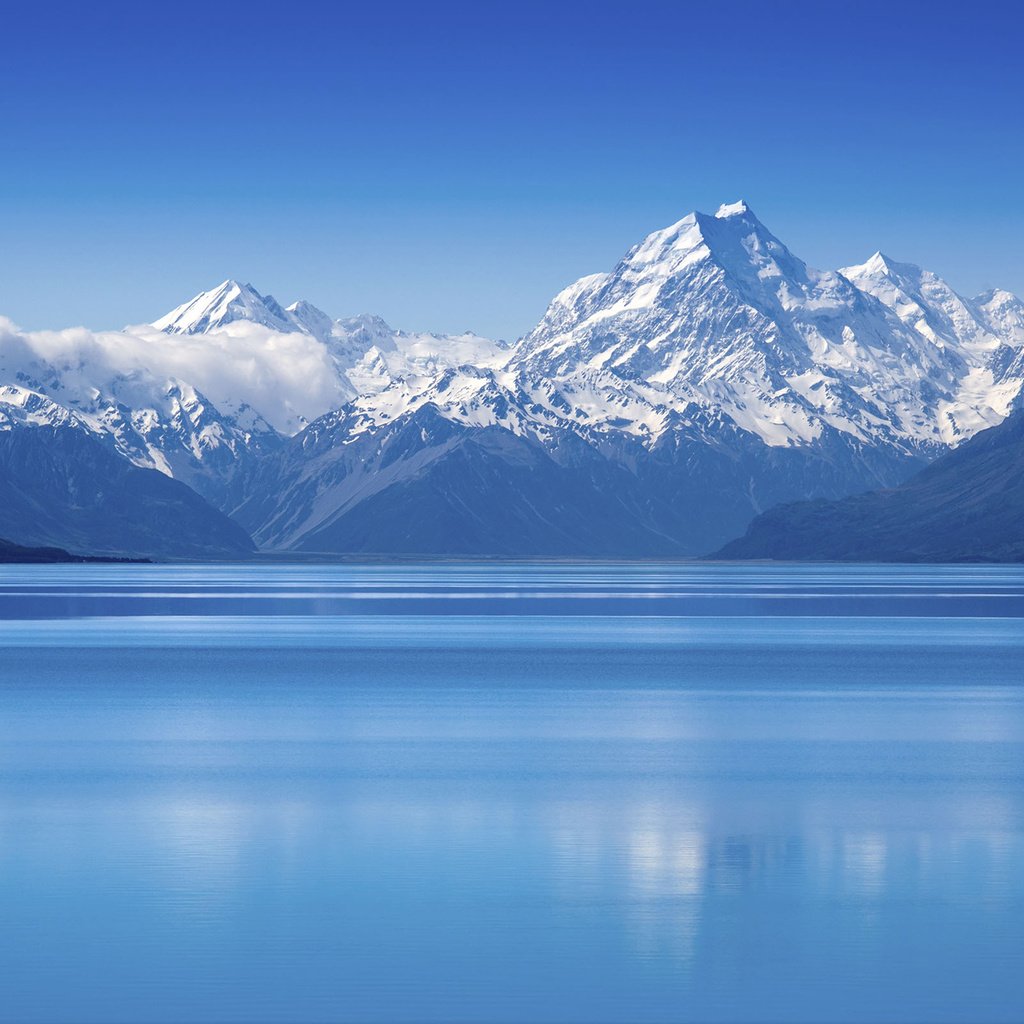 Обои небо, озеро, горы, пейзаж, снежная вершина, the sky, lake, mountains, landscape, snow peak разрешение 2560x1600 Загрузить