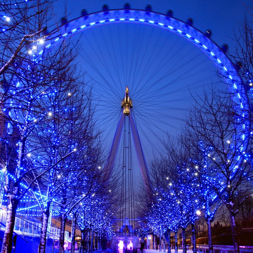 Обои зима, лондон, колесо обозрения, англия, гирлянды, london eye, winter, london, ferris wheel, england, garland разрешение 1920x1200 Загрузить