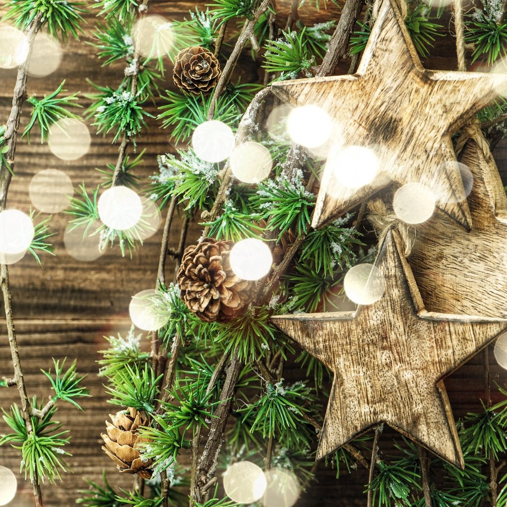 Обои новый год, елка, звезды, рождество, шишки, new year, tree, stars, christmas, bumps разрешение 2880x1800 Загрузить