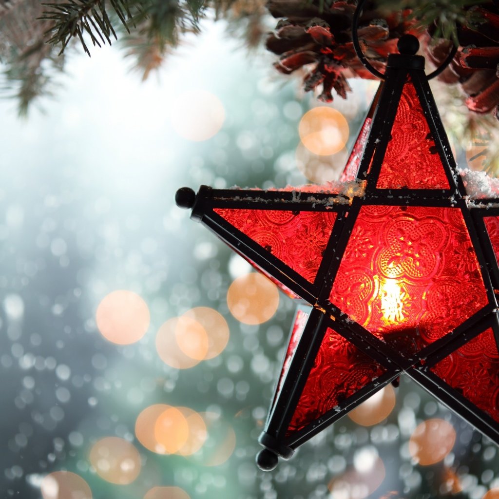Обои новый год, елка, зима, звезда, свеча, рождество, боке, снегопад, new year, tree, winter, star, candle, christmas, bokeh, snowfall разрешение 2880x1800 Загрузить