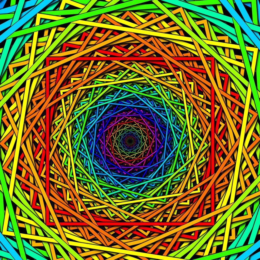 Обои линии, плетение, узор, цвет, радуга, разноцветный, сетка, спираль, фрактал, line, netting, pattern, color, rainbow, colorful, mesh, spiral, fractal разрешение 1920x1200 Загрузить