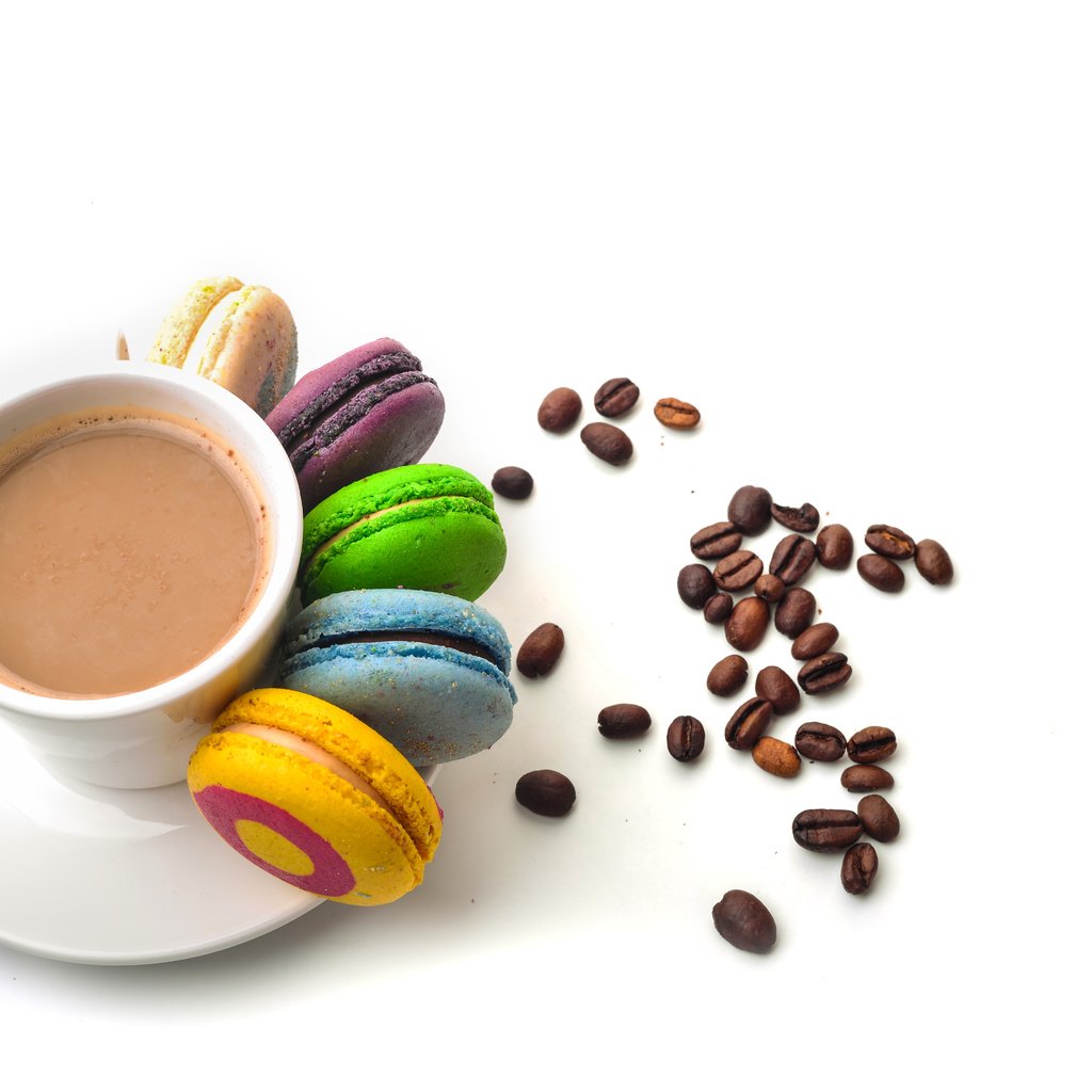 Обои кофе, кружка, макаруны, галеты, coffee, mug, macaroon, biscuits разрешение 6016x4016 Загрузить