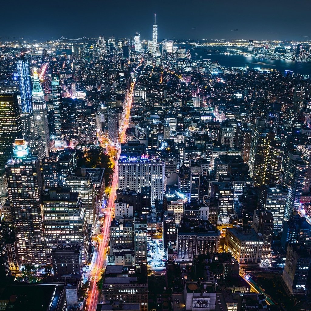 Обои ночь, вид сверху, нью-йорк, здания, night, the view from the top, new york, building разрешение 2048x1365 Загрузить