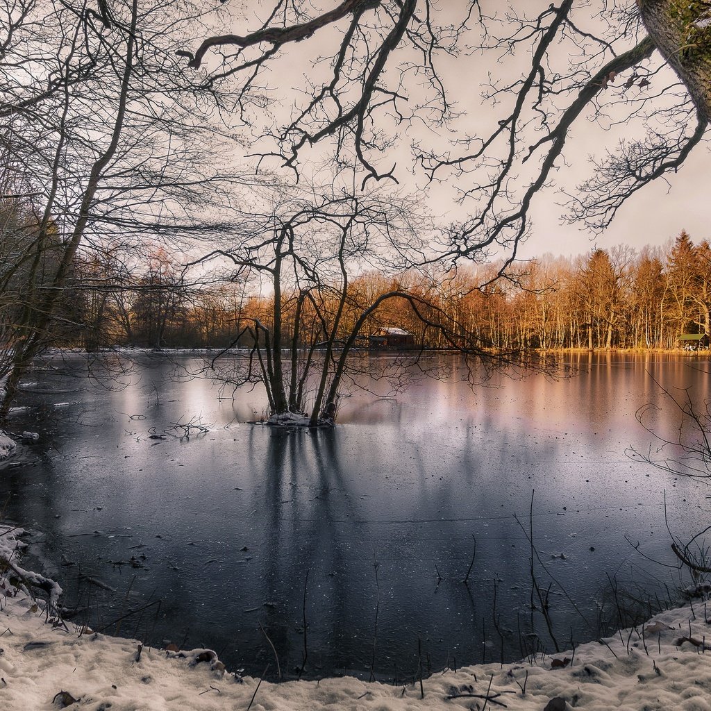 Обои озеро, зима, утро, lake, winter, morning разрешение 2048x1365 Загрузить