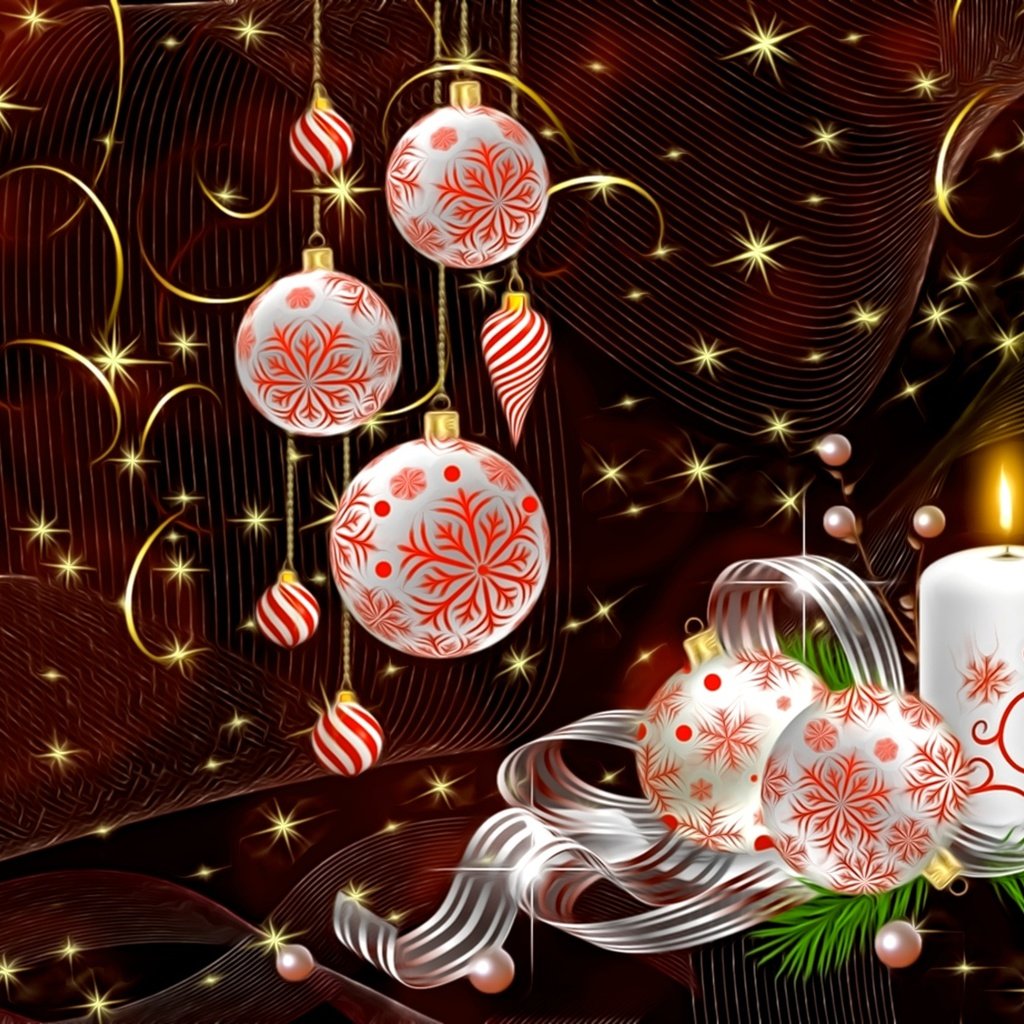 Обои свет, рождество, новый год, елочные украшения, рендеринг, завитушки, жемчужные бусины, темный фон, золотистые искры, картинка, лента, свеча, праздник, light, christmas, new year, christmas decorations, curls, rendering, pearl beads, the dark background, golden sparks, picture, tape, candle, holiday разрешение 1950x1220 Загрузить