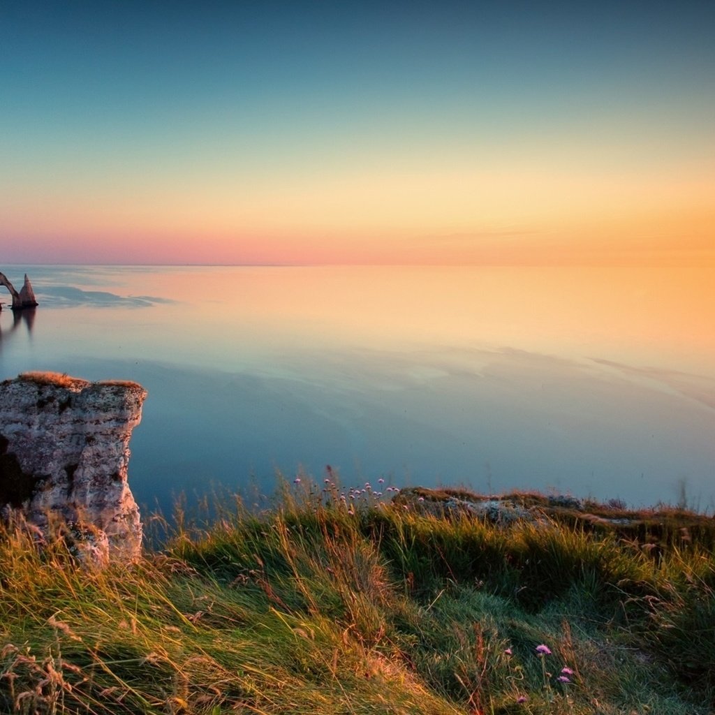 Обои скалы, закат, море, побережье, франция, каньен, этрета, rocks, sunset, sea, coast, france, canyon, étretat разрешение 1920x1080 Загрузить