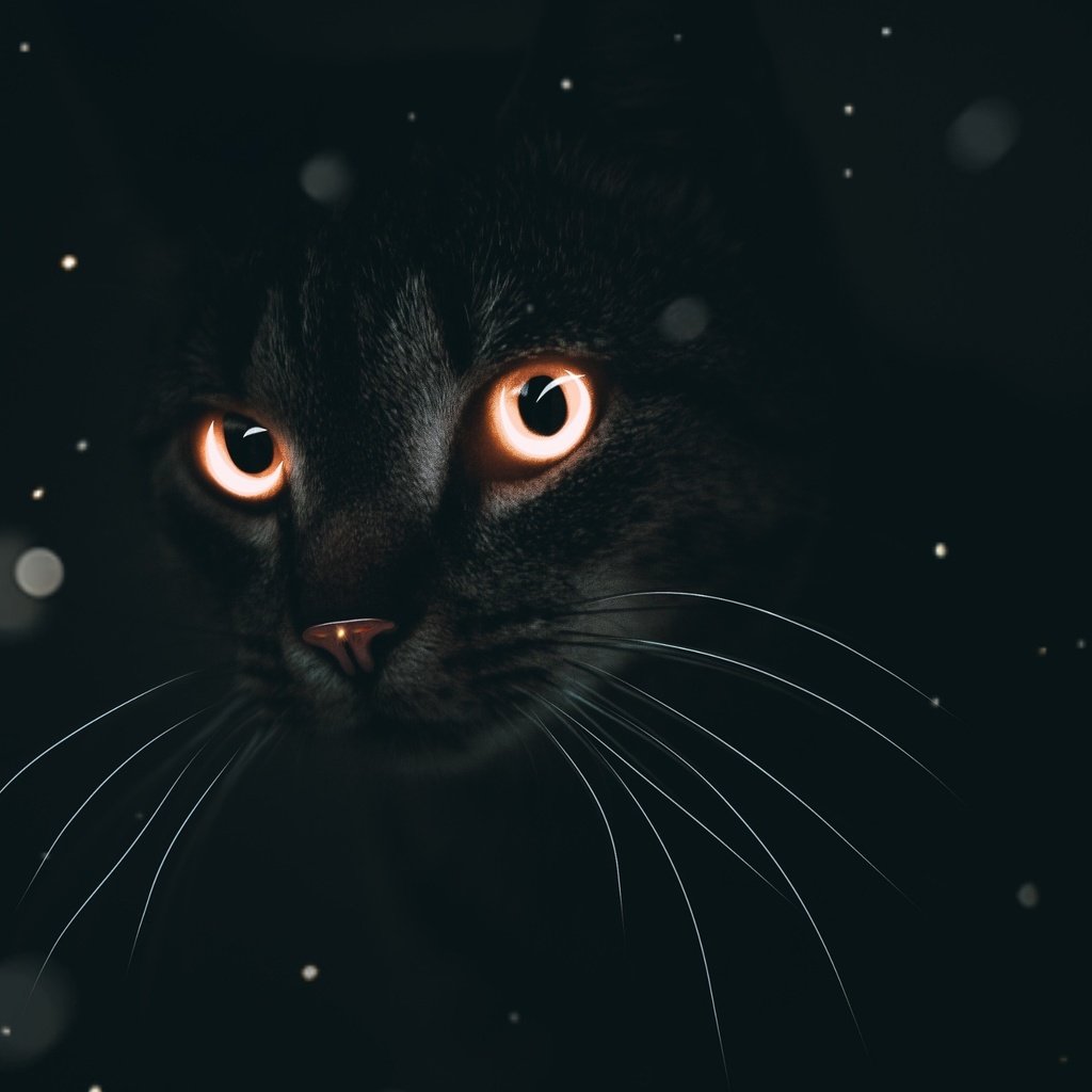 Мордочка котика на чёрном фоне