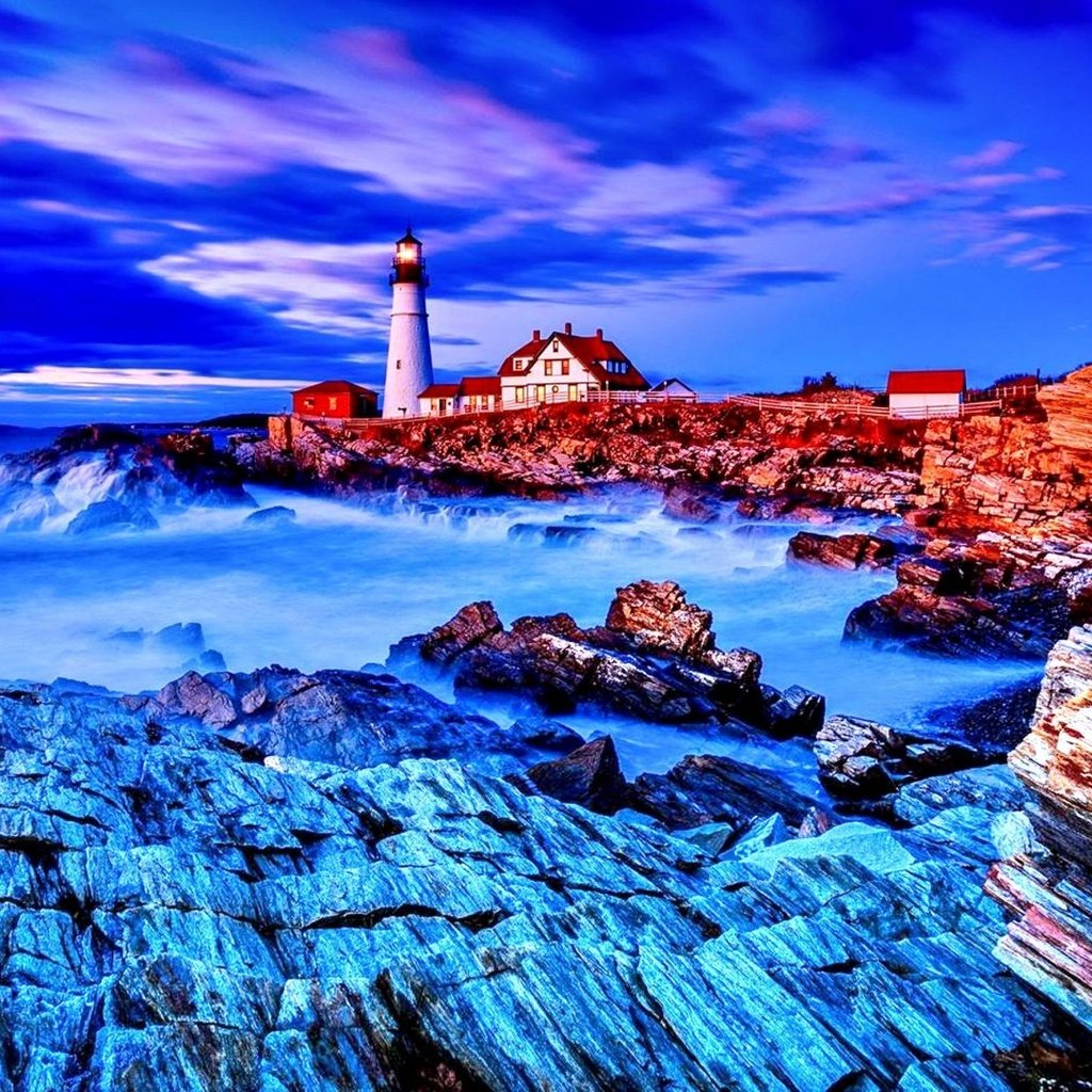 Обои камни, волны, море, маяк, stones, wave, sea, lighthouse разрешение 1920x1080 Загрузить