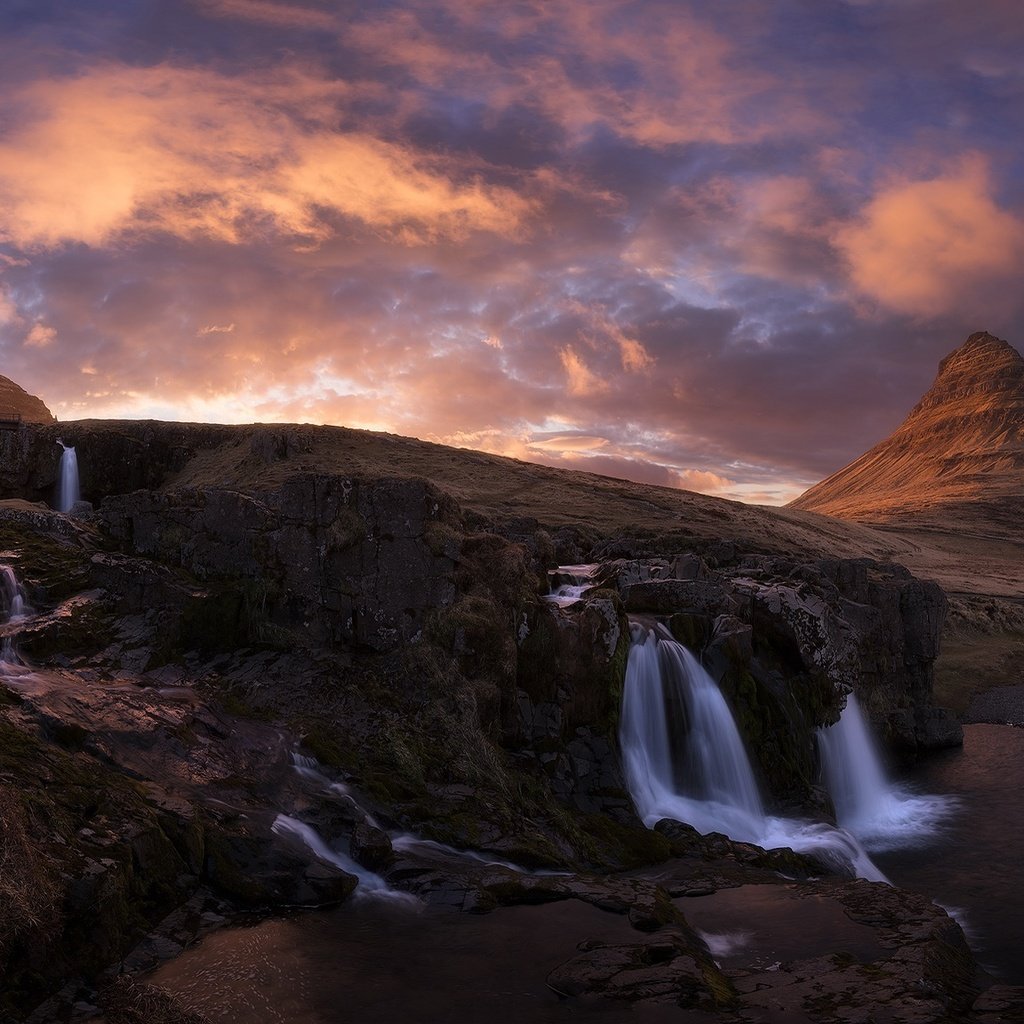 Обои горы, исландия, водопады, mountains, iceland, waterfalls разрешение 2048x1152 Загрузить