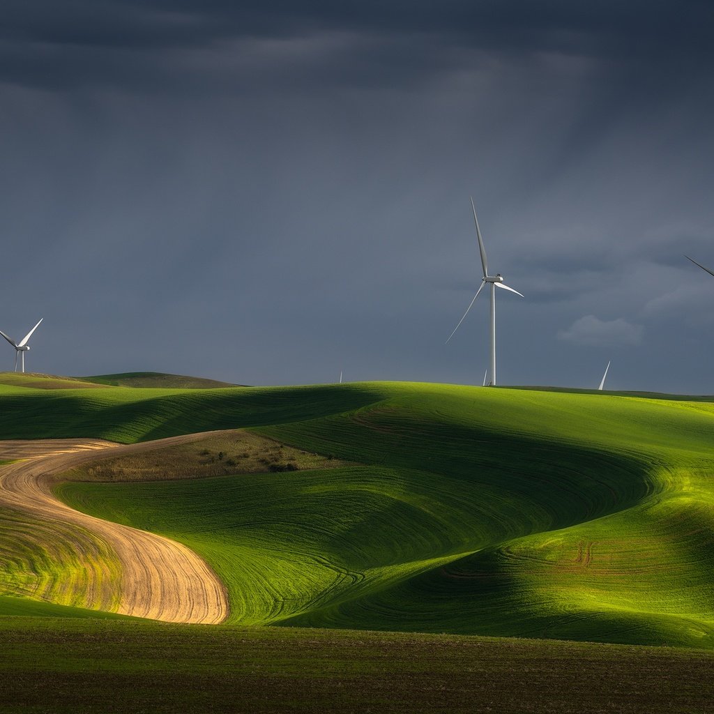 Обои холмы, поля, ветряки, луга, hills, field, windmills, meadows разрешение 2048x1365 Загрузить