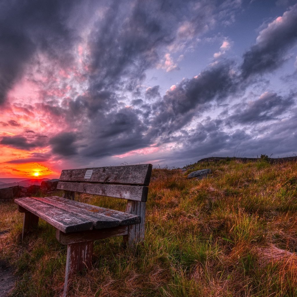 Обои природа, закат, скамья, nature, sunset, bench разрешение 2048x1300 Загрузить