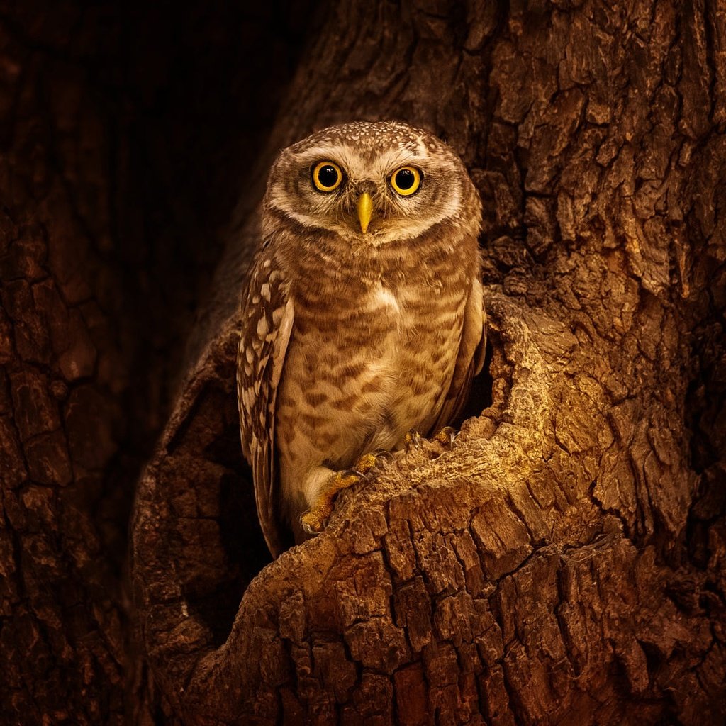 Обои сова, дерево, взгляд, птица, кора, дупло, сыч, owl, tree, look, bird, bark, the hollow разрешение 2000x1125 Загрузить