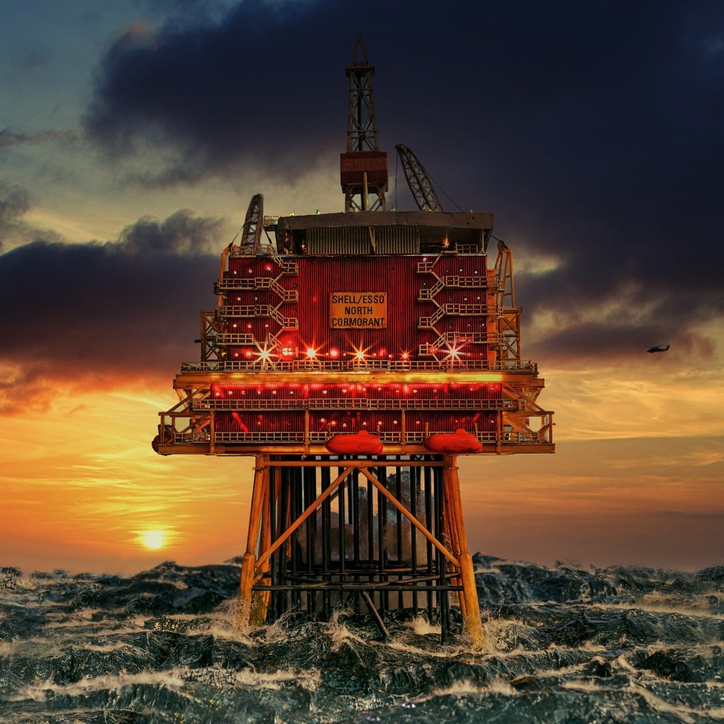 Обои закат, море, шторм, платформа, северное море, sunset, sea, storm, platform, north sea разрешение 6802x4382 Загрузить