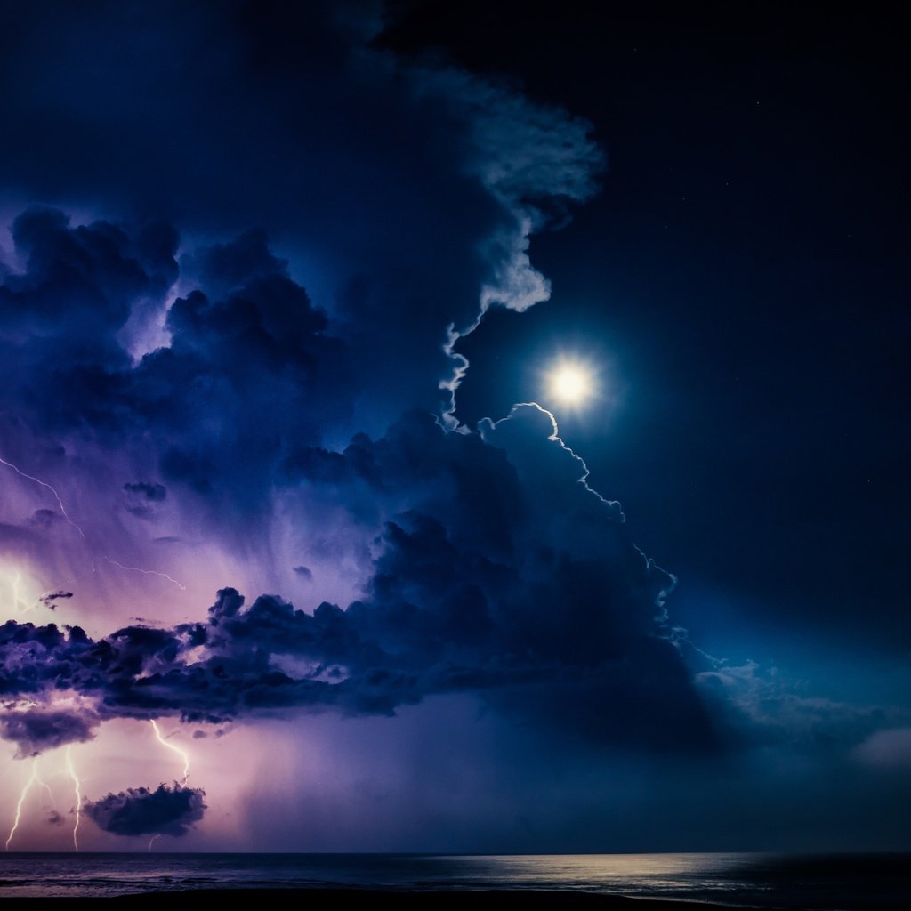 Обои тучи, молния, луна, гроза, clouds, lightning, the moon, the storm разрешение 2500x1667 Загрузить