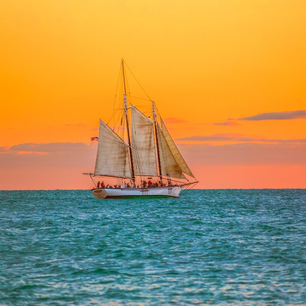 Обои закат, парусник, океан, флорида, атлантический океан, sunset, sailboat, the ocean, fl, the atlantic ocean разрешение 2048x1266 Загрузить