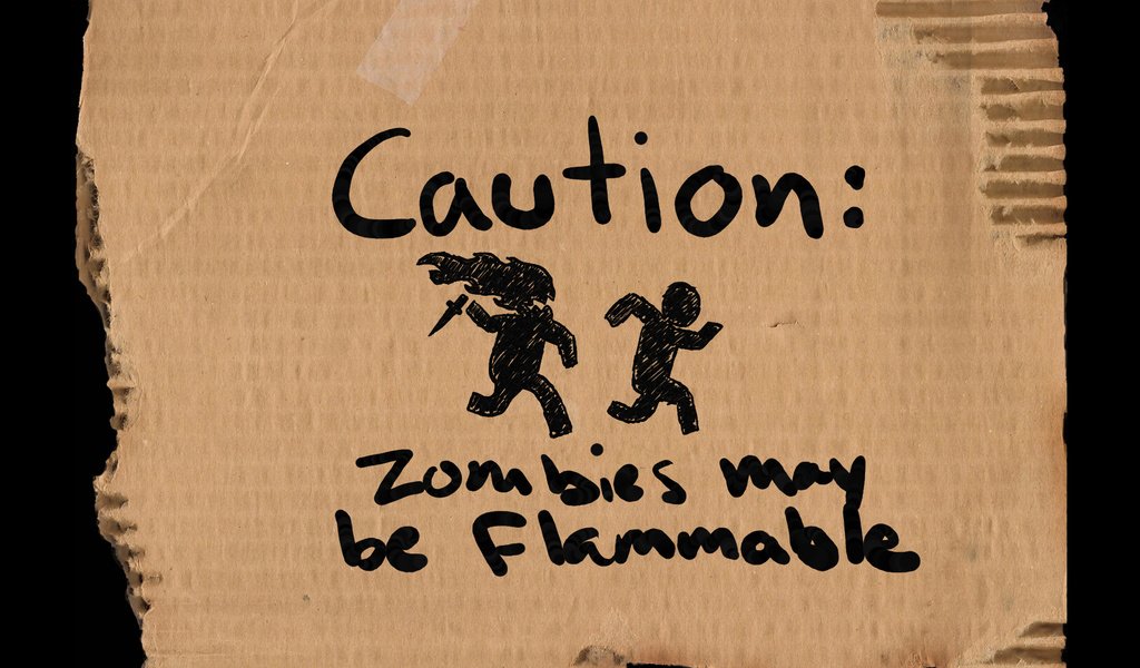 Обои зомби, предупреждение, картон, осторожность, may be, flammable, zombies, warning, cardboard, caution разрешение 1920x1200 Загрузить
