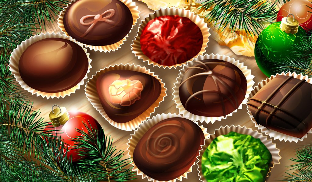 Обои новый год, подарки, конфеты, сладости, new year, gifts, candy, sweets разрешение 2560x1670 Загрузить