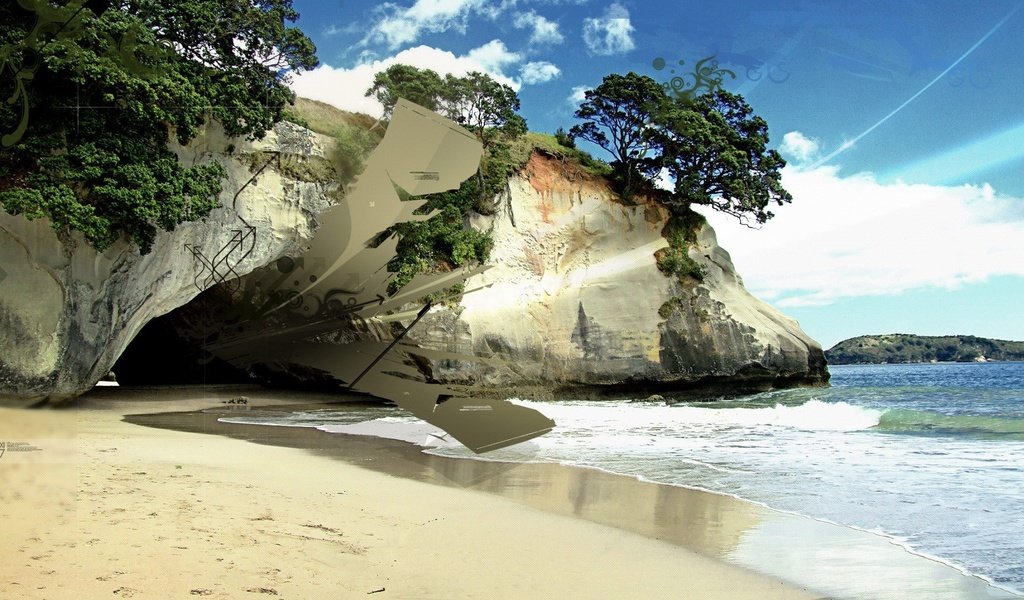 Обои берег, волны, песок, пещера, shore, wave, sand, cave разрешение 1920x1440 Загрузить
