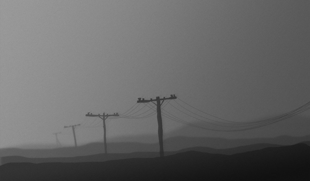 Обои провода, столбы, черно-белая, серый, wire, posts, black and white, grey разрешение 2560x1600 Загрузить