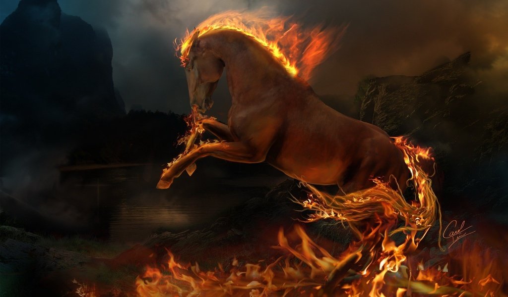 Обои пламя, огонь, животное, конь, flame, fire, animal, horse разрешение 1920x1200 Загрузить