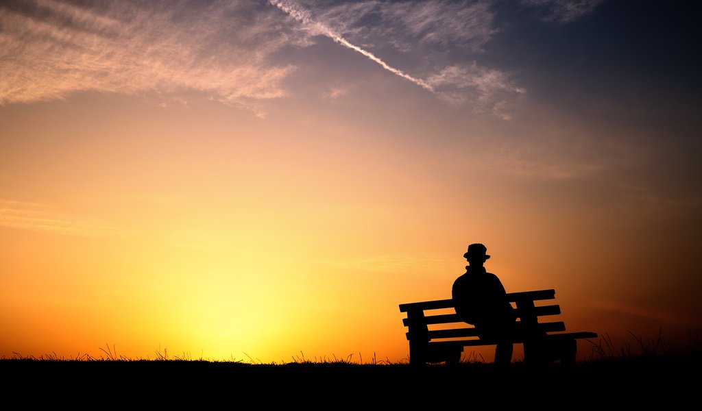 Обои вечер, закат, человек, одиночество, скамейка, the evening, sunset, people, loneliness, bench разрешение 1920x1200 Загрузить