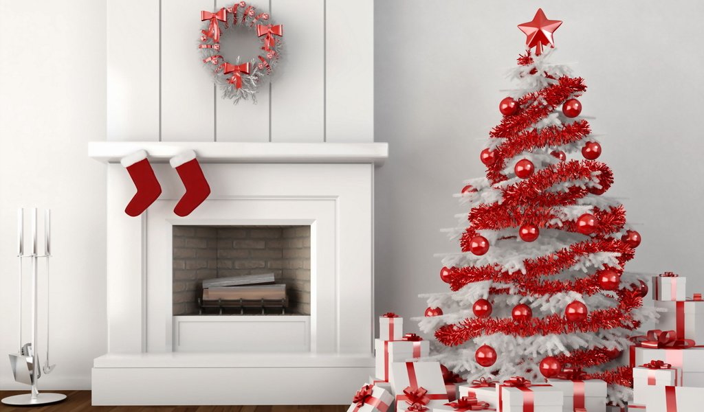 Обои елка, подарки, камин, паркет, tree, gifts, fireplace, flooring разрешение 1920x1200 Загрузить
