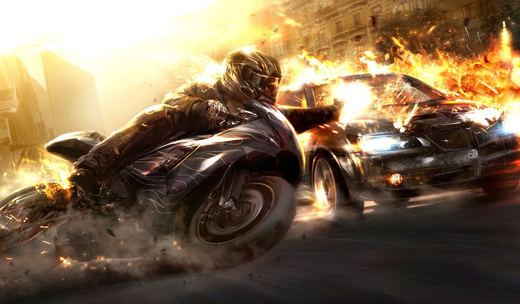 Обои тачки, взрыв, мотоциклы, cars, the explosion, motorcycles разрешение 1920x1080 Загрузить