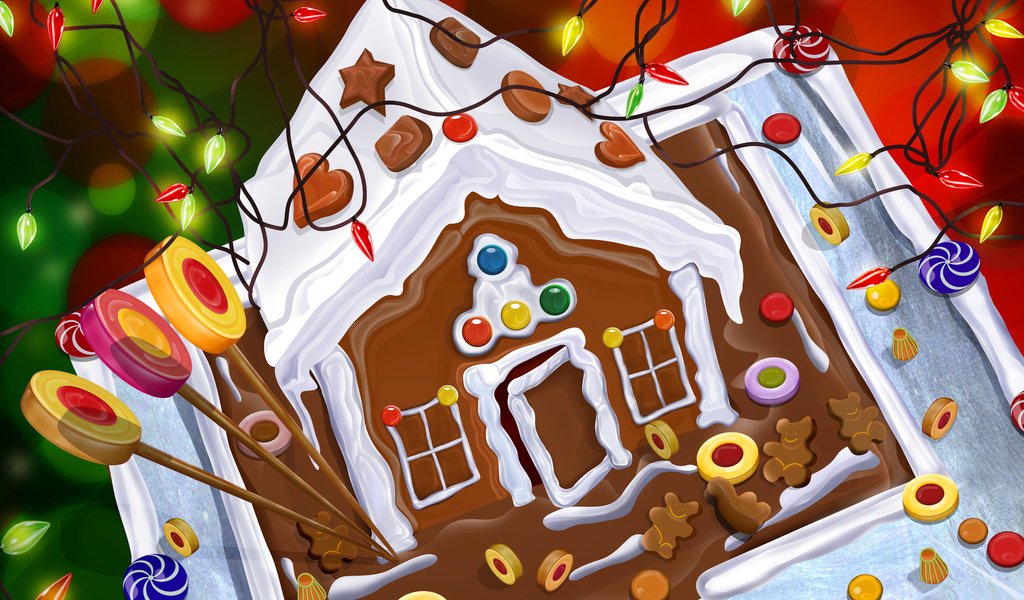 Обои новый год, сладости, домик, гирлянда, торт, new year, sweets, house, garland, cake разрешение 2560x1670 Загрузить
