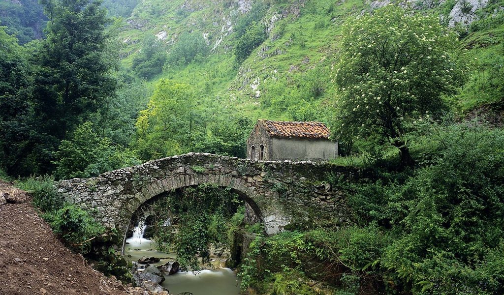 Обои мост, домик, каменый, bridge, house, stone разрешение 1920x1200 Загрузить