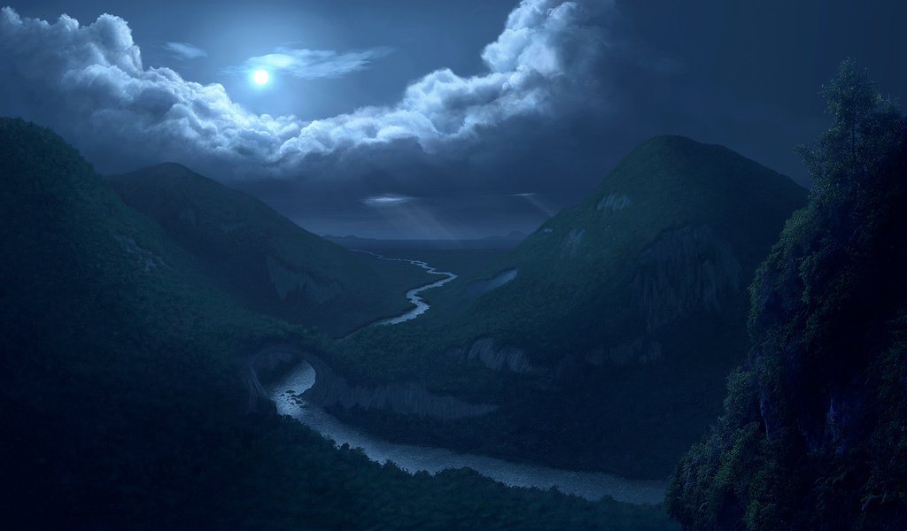 Обои ночь, река, луна, night, river, the moon разрешение 1920x1098 Загрузить