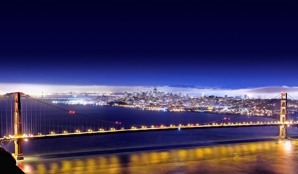 Обои ночь, огни, мост, сан-франциско, золотые ворота, night, lights, bridge, san francisco, golden gate разрешение 1920x1200 Загрузить