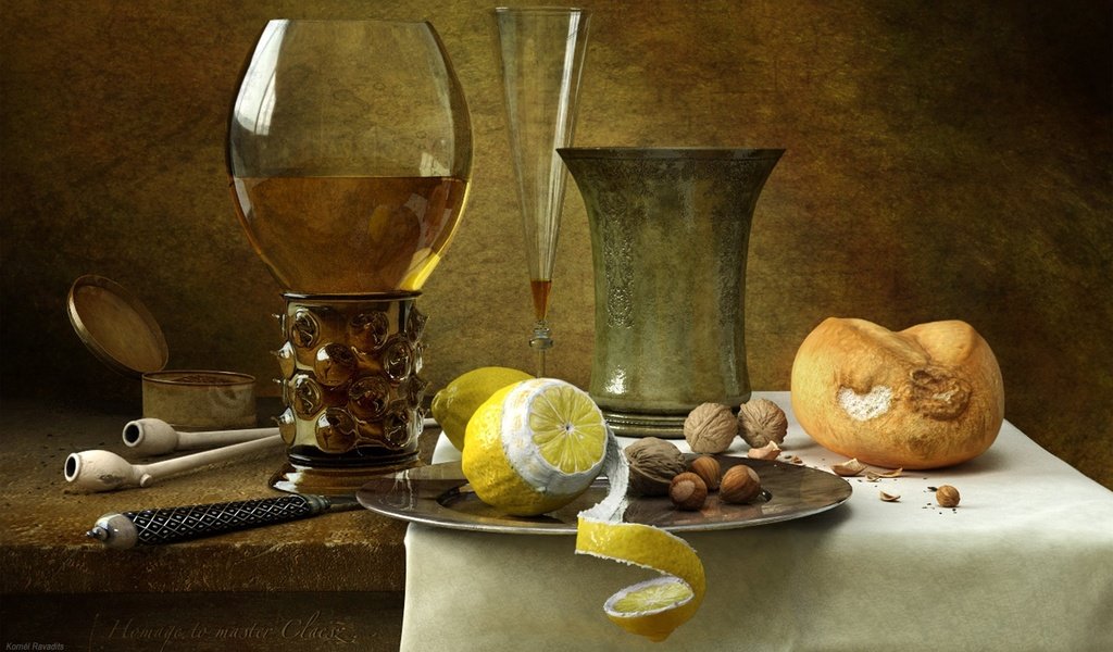 Обои орехи, бокал, лимон, korn__l ravadits, натюрморт, nuts, glass, lemon, still life разрешение 1920x1200 Загрузить