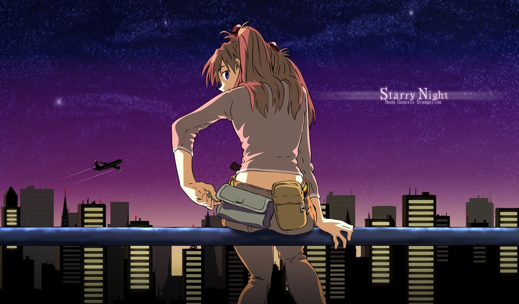 Обои ночь, город, neon genesis evangelion, asuka langly, night, the city разрешение 2560x1600 Загрузить