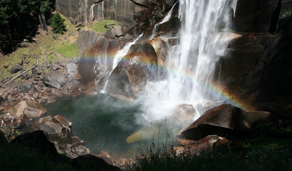 Обои скалы, водопад, радуга, разлом, сила, захватывает, rocks, waterfall, rainbow, the rift, power, captures разрешение 1920x1200 Загрузить