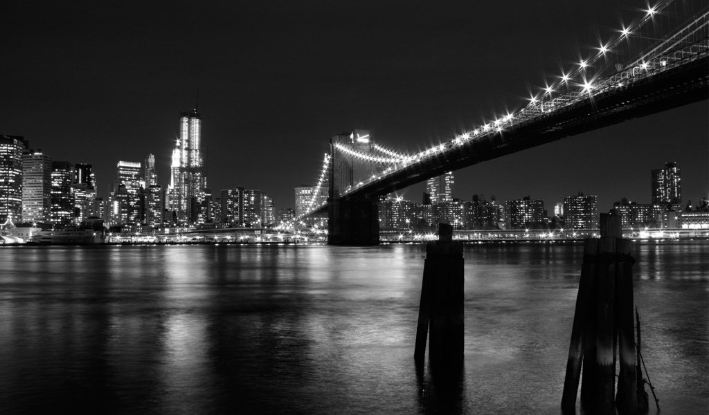 Обои огни, мост, черно-белая, нью-йорк, lights, bridge, black and white, new york разрешение 1920x1200 Загрузить