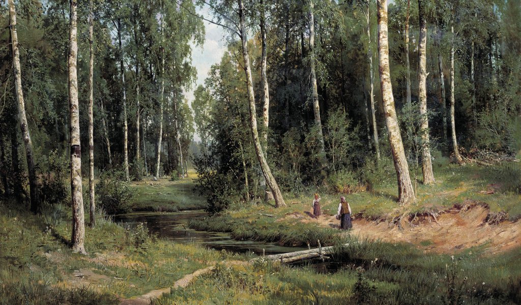 Обои картина, ручей, шишкин, в берёзовом, лесу, picture, stream, shishkin, in berezovo, forest разрешение 2000x1355 Загрузить