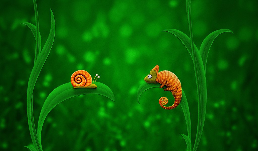 Обои листья, стебли, улитка, хамелеон, встреча, snail and chameleon, маскировка, leaves, stems, snail, chameleon, meeting, disguise разрешение 2560x1600 Загрузить