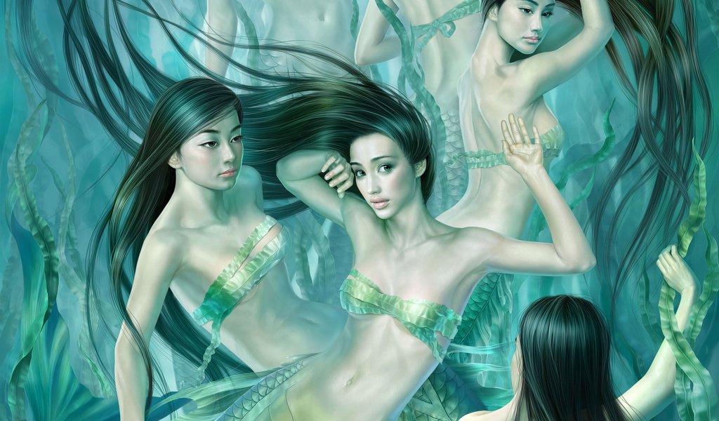 Обои вода, девушки, водоросли, tang yuehu, русалки, tang yuehui - mermaid, water, girls, algae, mermaid разрешение 2560x1600 Загрузить