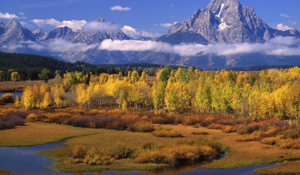 Обои облака, деревья, горы, осень, clouds, trees, mountains, autumn разрешение 2000x1333 Загрузить