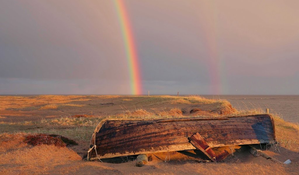 Обои берег, радуга, лодка, shore, rainbow, boat разрешение 1920x1280 Загрузить