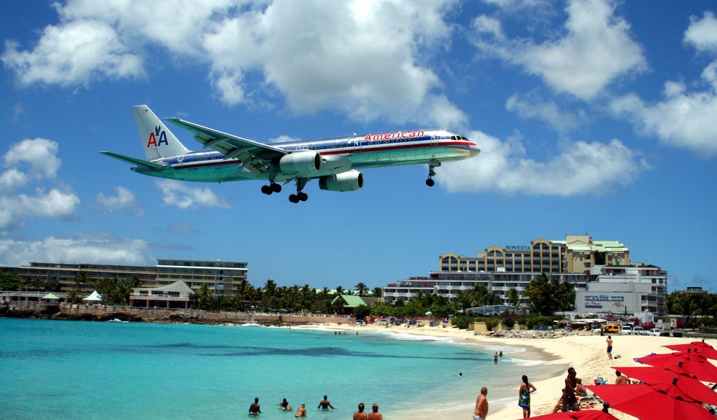 Обои самолет, транспорт, american 757, st.maarten airport, the plane, transport разрешение 2816x1880 Загрузить