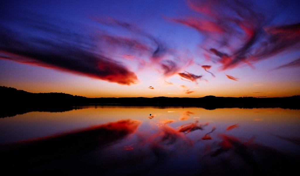Обои облака, вода, закат, отражение, clouds, water, sunset, reflection разрешение 1920x1200 Загрузить